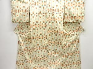 アンティーク　変わり縞に花模様織り出し十日町紬着物